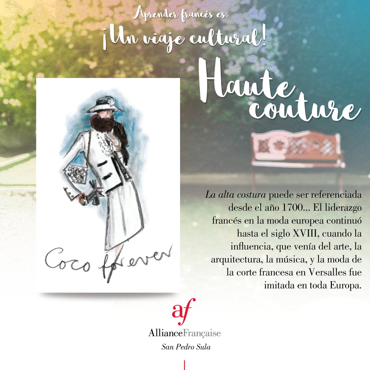 AFSPSHN's tweet photo. APRENDER FRANCÉS ES:
¡UN VIAJE CULTURAL!

HAUTE COUTURE / ALTA COSTURA, se refiere a la creación de prendas exclusivas a la medida del cliente.

#PLUSFRANCAIS #PLUSCULTURE #AFSPS
#sanpedrosula #honduras #cultura #hautecouture #ALTACOSTURA #moda #mode #perfume #parfume #frances https://t.co/vZc6MI0mpZ