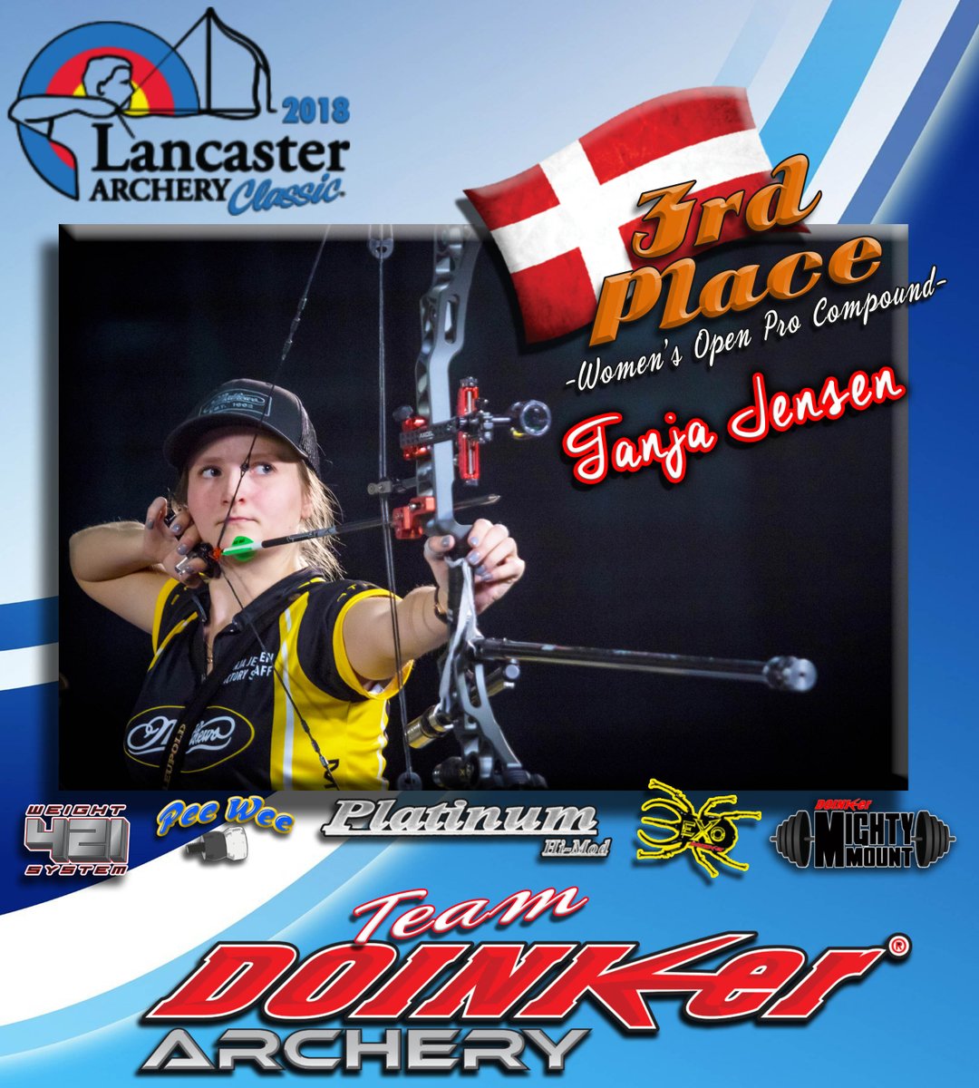 DoinkerStabs's tweet photo. Congratulations to Tanja Jensen of Denmark on her 3rd Place Win at the 2018 Lancaster Archery Classic! #TeamDoinker #PlatinumHiMod #Doinker #Archery https://t.co/ug6ookVbW1