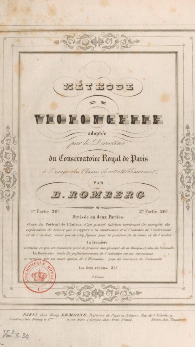 RombergDagen's tweet photo. Title page of Bernhard Romberg’s Méthode de Violoncelle, adopted by the director of the Conservatoire Royal de Paris #crazyfonts #conservatoiredeparis #bernhardromberg https://t.co/AUB6UlSgh9