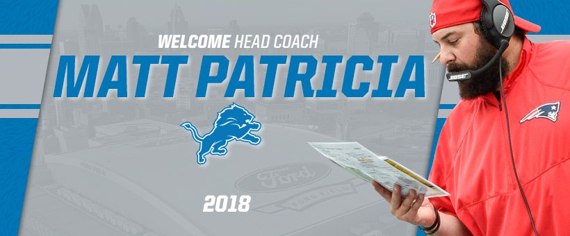Lions's tweet photo. RT to welcome Matt Patricia! #OnePride https://t.co/4sXsgvpTSG