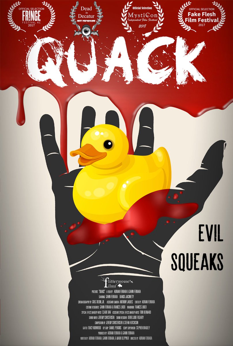 FlittermouseF's tweet image. Thrilled to announce that @FlittermouseF  's short horror @Quackfilm has been named an Official Selection of the 2018 MystiCon Independent Film Festival! Roanoke here we come!
