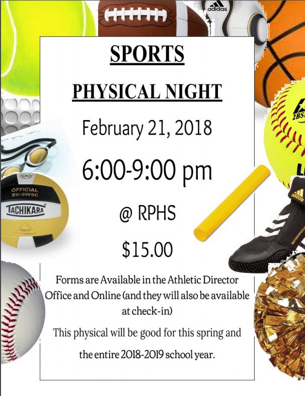 raypecschools's tweet photo. Ray-Pec's annual Physical Night is Feb. 21. Exam meets requirements for spring 2018 and 2018-19 school year. $15 #raypec #studentathletes #sportsphysical https://t.co/KCuW2UGoJ8