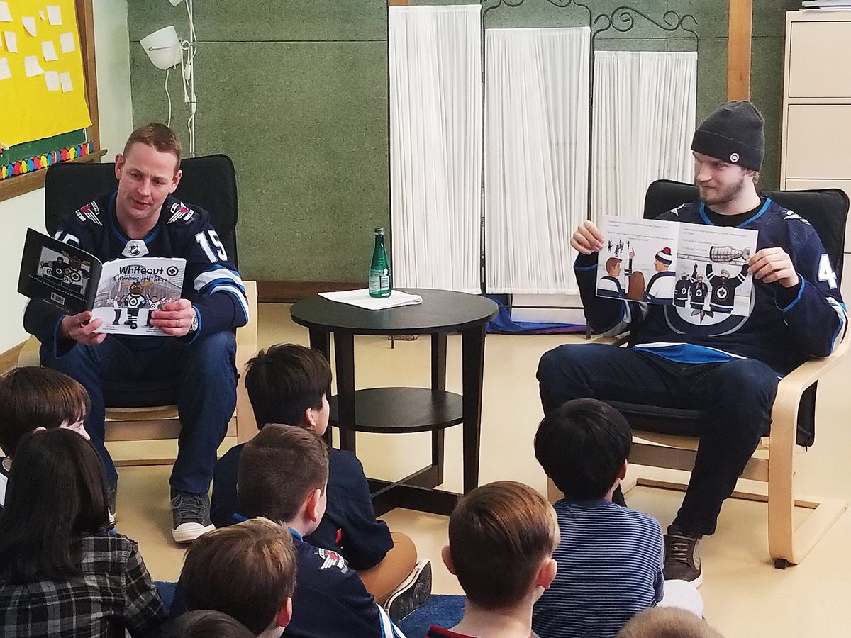 NHLJets's tweet photo. #NHLJets spent the afternoon reading to classrooms throughout the Greater Winnipeg Area to celebrate ‘I Love To Read’ month with ‘Reading Takes Flight’ presented by @EsdalePrinting! https://t.co/gQJSIrrxwz