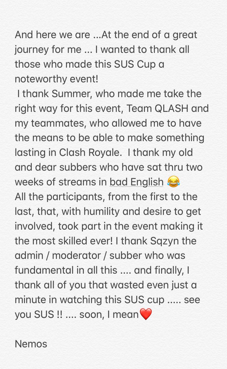 nemos_twitch's tweet photo. I can’t tag everyone , so I’ll say just two simple words: “Thank You”❤️
#SUScup #ForeverSUS #SUScup2hype https://t.co/srglSnFoEA