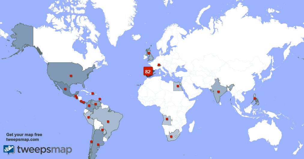I have 4 new followers from Spain, and more last week. See tweepsmap.com/!MiriCabanas