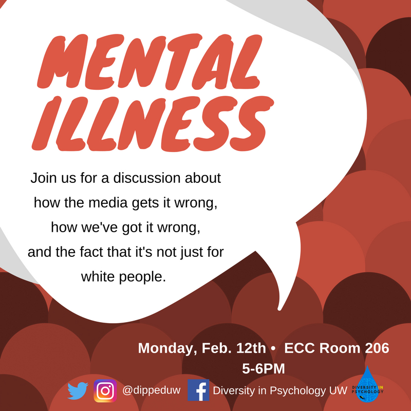 dip_uw's tweet photo. NEXT WEEK! 
Join us in having a very important conversation about the stigmatization of mental illness and how this plays out in communities of color, from impostor syndrome to generational trauma. Come with questions &amp; stories. 
#MentalHealthAwareness #DiversityInPsychologyUW https://t.co/VYYnPWL2Yr