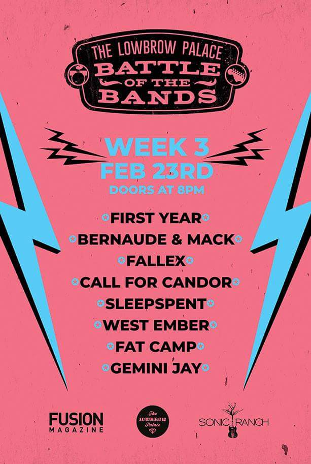 fallex_band's tweet photo. What's up gang! We are enthusiastic for Playing this 2/23 at the battle of Bands @lowbrowelpaso
We will be selling merch as well!
Doors open at 8!
All ages!
We play at 10:00P.M. Come and support the Locals! #Fallex #Battleofbands https://t.co/kHR4h66LSN