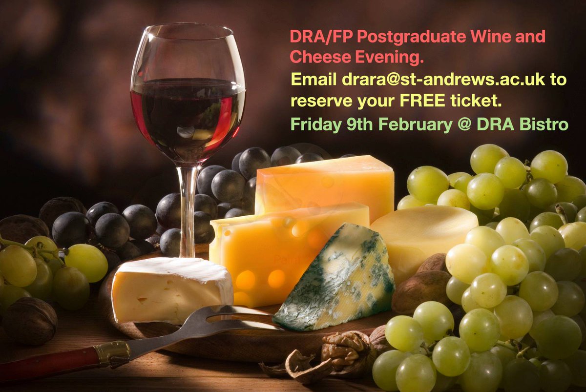 StAPGSociety's tweet photo. This Friday there will be a FREE wine &amp; cheese event for Postgraduates in the DRA/FP Bistro. Places are limited. For more info https://t.co/sKn6G7feBs https://t.co/0GMQRYIWRY