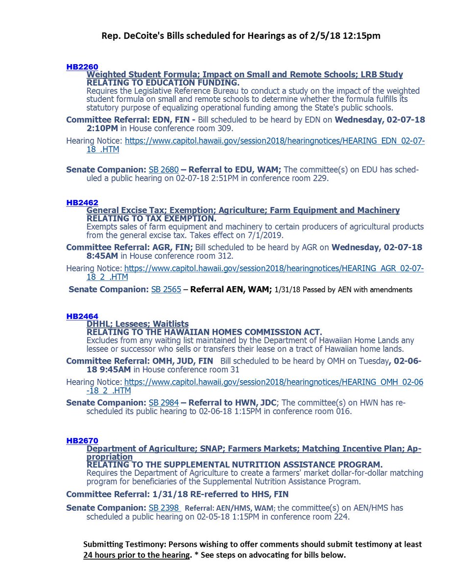 My Bills scheduled for hearings this week HB2260, HB2462, HB2464, HB2670  #Hileg