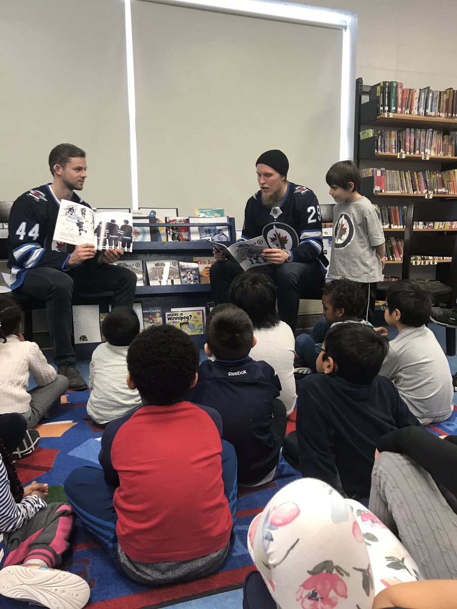 mechristie1's tweet photo. Exciting day the learners in Rm. 14 and @fort_rouge. Thank you Morrissey and Laine from the @NHLJets for visiting and reading "Whiteout" to us. We ❤️the Jets! We ❤️to Read! #readingtakesflight https://t.co/BsreQhvDus