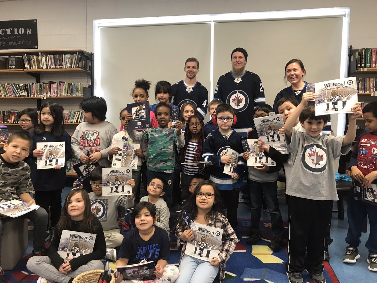 mechristie1's tweet photo. Exciting day the learners in Rm. 14 and @fort_rouge. Thank you Morrissey and Laine from the @NHLJets for visiting and reading "Whiteout" to us. We ❤️the Jets! We ❤️to Read! #readingtakesflight https://t.co/BsreQhvDus