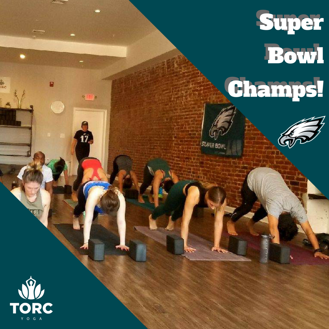 TORCYoga's tweet photo. Congratulations to the #Philadelphia @Eagles on their HUGE #victory over the New England @Patriots in last nights #SuperBowl! Come sweat out the stress you were holding in from yesterday's game in tonights #CommunityFlow #YogaClass at 7:30 p.m. #GoBirds! ๐ฆ
#TORCYoga https://t.co/9F1NvvFF3r