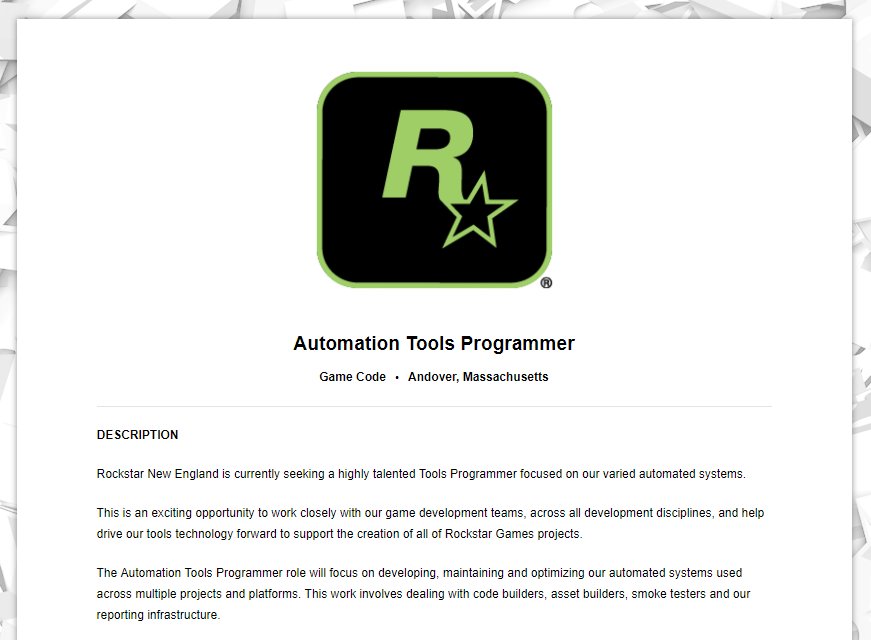 Tools Support at Rockstar Games