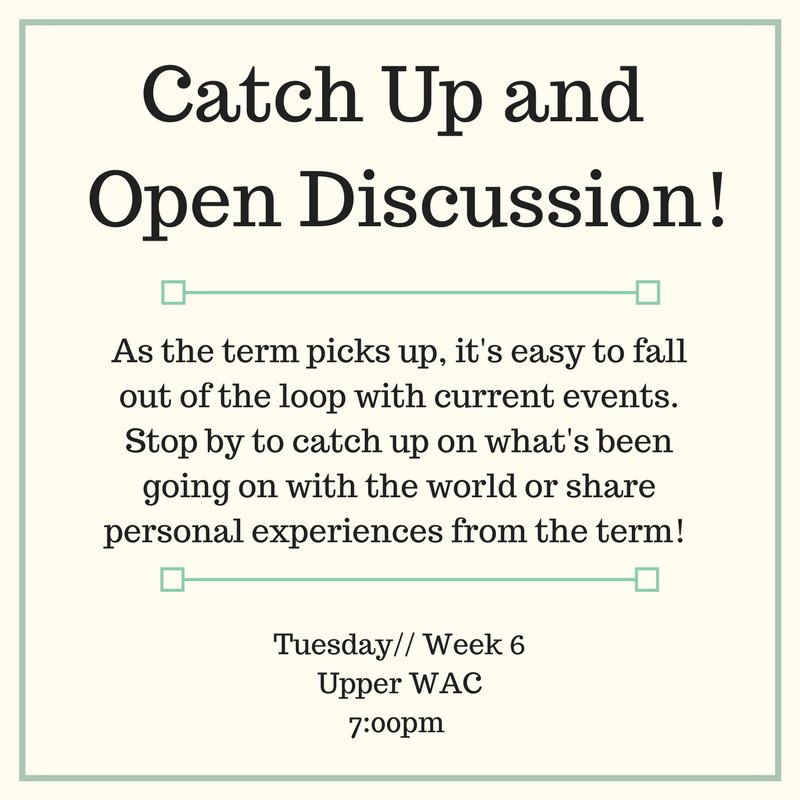 NCC_Mosaic's tweet photo. With the term picking up, it can be hard to stay up to date with current events! Come take a break with us Tuesday at 7pm in Upper WAC to catch up on what's been going on in the world and share personal experiences and struggles from this term! Can't wait to see you there!
-KG https://t.co/v2O8oOrRLh