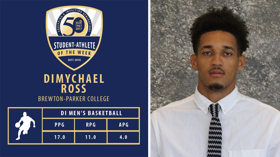TheNCCAA's tweet photo. Congrats Dimychael Ross of Brewton-Parker College, DI Men's Basketball Student-Athlete of the Week! https://t.co/CAxxdmasFB https://t.co/NkiN23nM8W