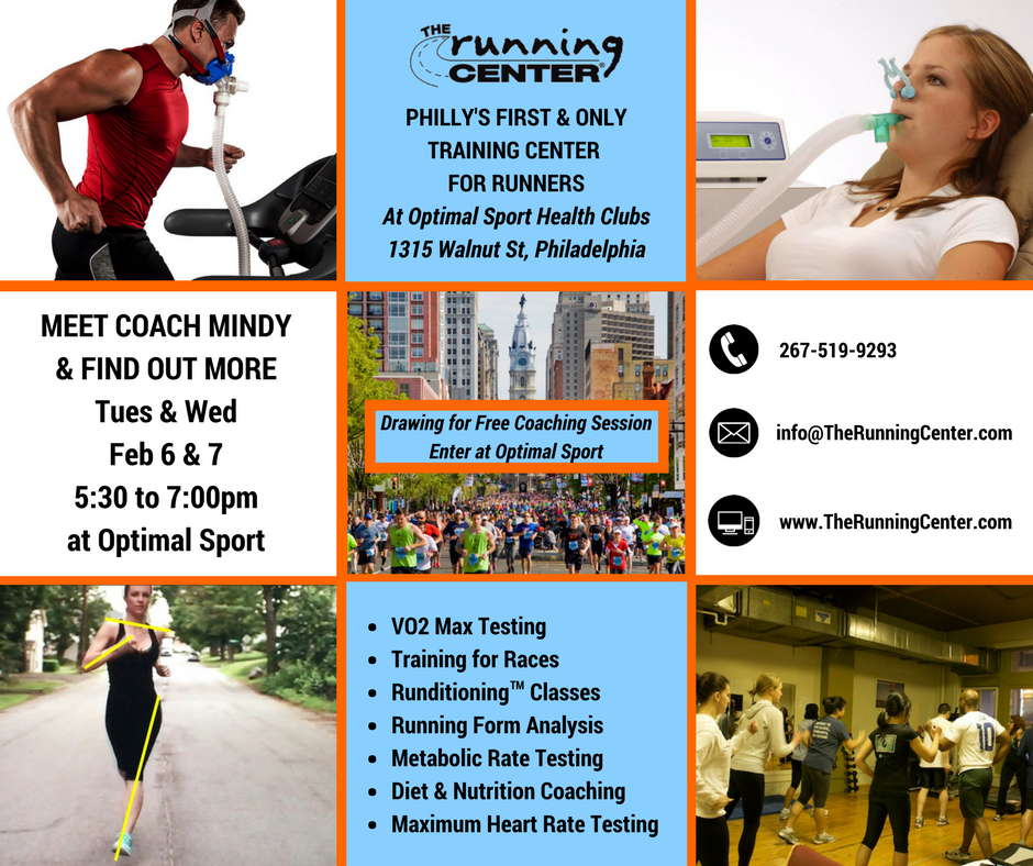 RunningCenter's tweet photo. Attn runners and would be runners! #TheRunningCenter, Philly's First &amp; Only Training Center for Runners, located at #OptimalSportHealthClubs, 1315 Walnut St, is hosting a Meet N Greet, Feb 6 &amp; 7, from 5:30-7;00pm. Meet Coach Mindy &amp; enter drawing to win free coaching session. https://t.co/FSmJ6SiPai