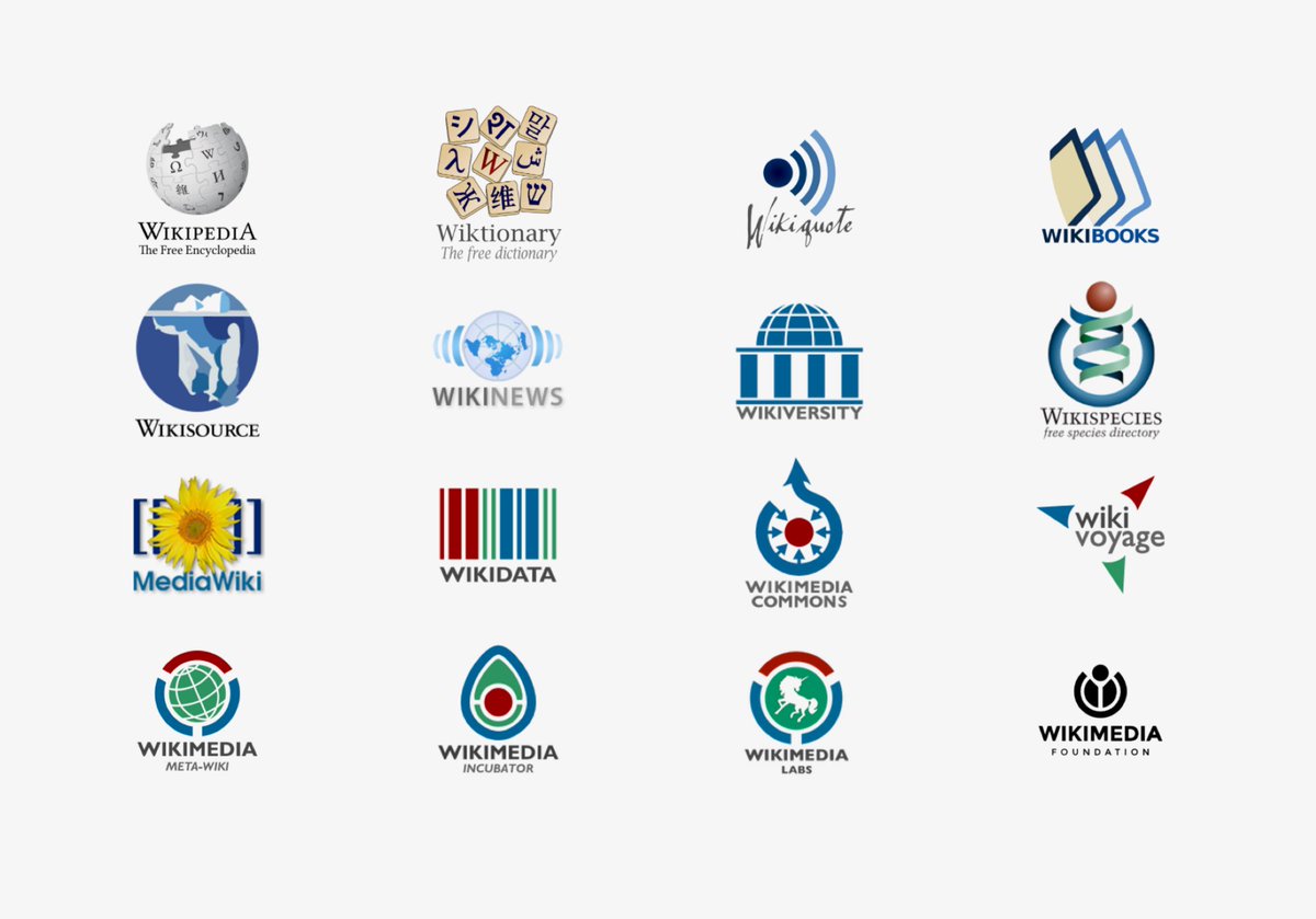 重新设计维基百科家族 Logo，品牌设计练习。作者是维基百科设计师，现有设计横跨十五年，风格不一，所以重新设计这些 Logo。新设计丢失了品牌信息，品牌 > Logo > Symbol，不能随便把品牌改成 Symbol #设计参考 // Refining logos of Wikimedia Projects — a Brand Exercise https://t.co/UmSz2Qb1z2 https://t.co/TcFjc7zgDE 1
