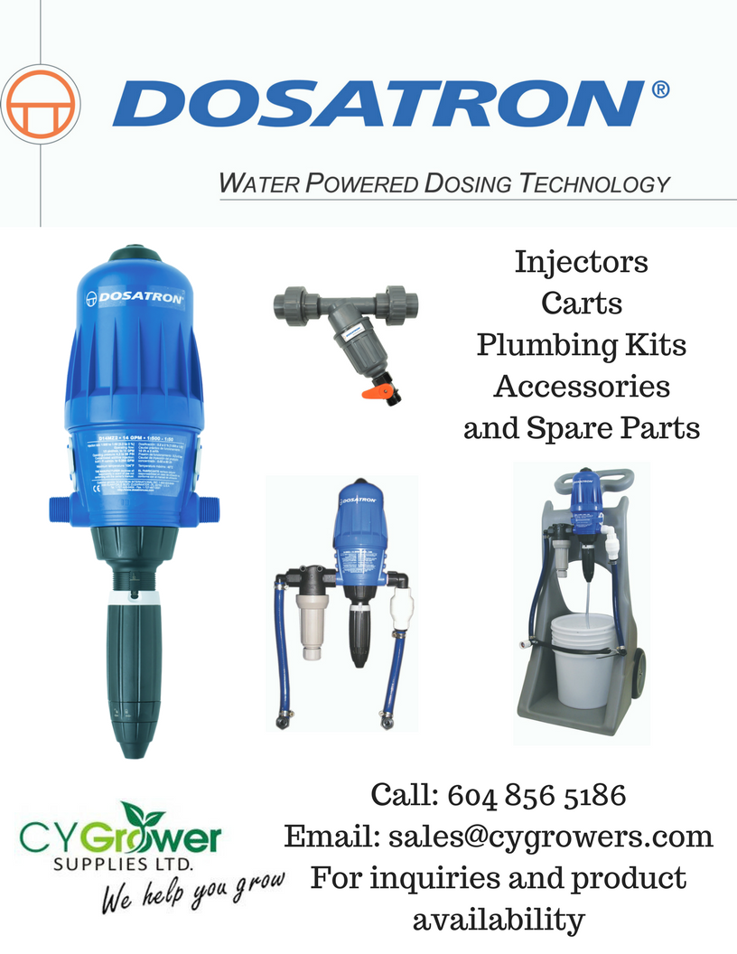 CYGrowers's tweet photo. Products: We carry Dosatron Injectors including carts, spare components, and maintenance kits. Call 604 856 5186 or email sales@cygrowers.com for more information! #cygrowers #dosatron #injector #greenhouse #equipment #fertilizer https://t.co/Rces8e5oNT