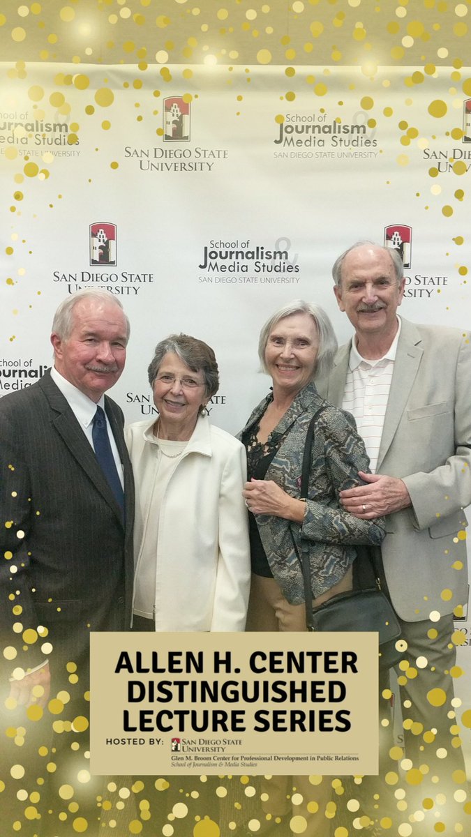 SDSU_JMS's tweet photo. Thank you to everyone who came out to the inaugural #CenterLecture with Dr. #GlenMBroom! We'll leave you with this photo of the Broom's and the Ulrich's. #SDSUJMS https://t.co/8TxmpBMkBC