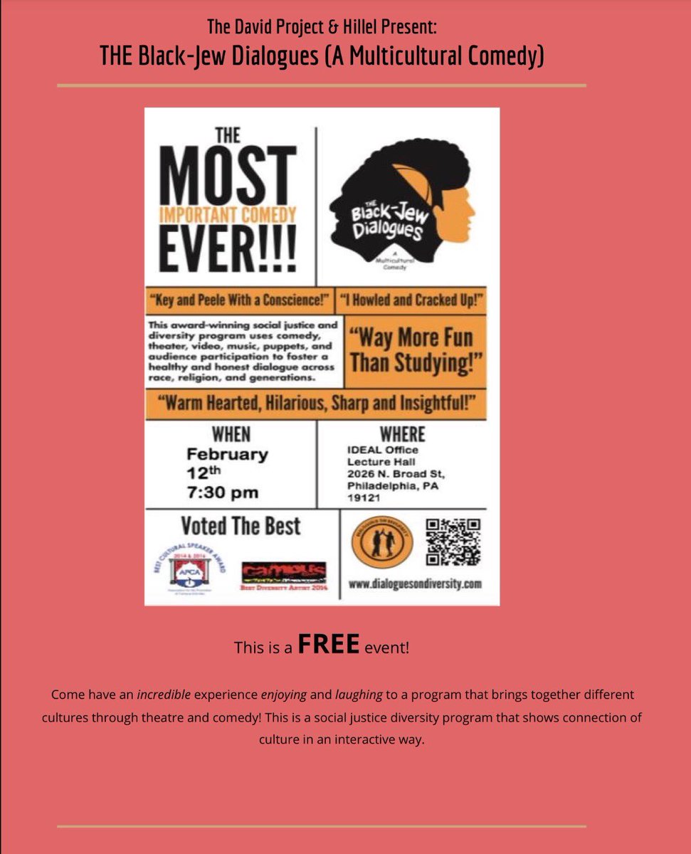 Be sure to bring your Valentine out to get a free laugh next week 😉💞 <a href="/BlkJewDialogues/">TheBlackJewDialogues</a> <a href="/HillelAtTemple/">Hillel at Temple</a>