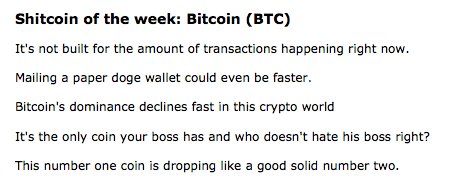 Shitcoin of this week: Bitcoin (BTC)