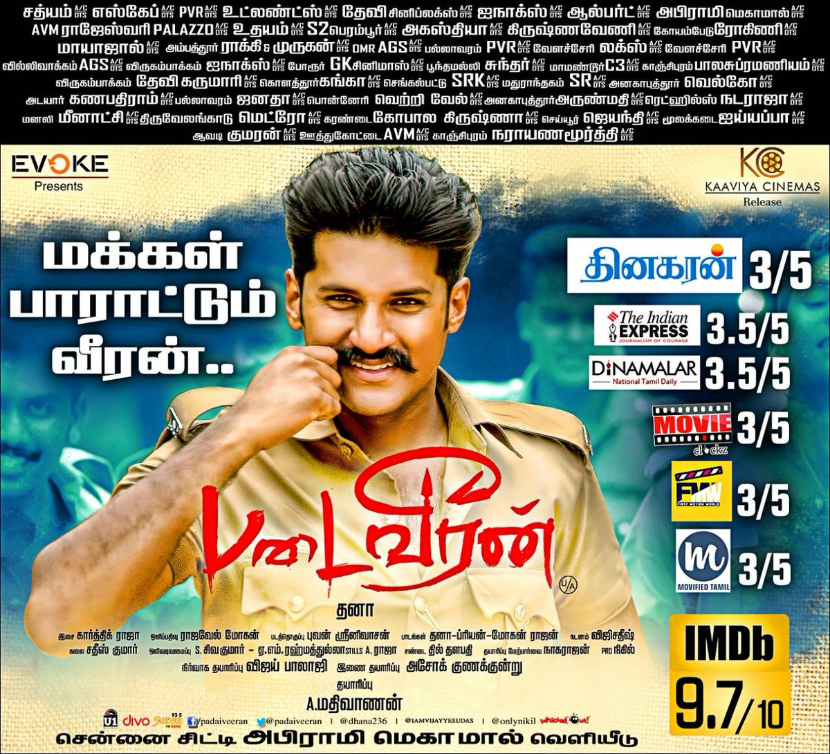 Padaiveeran's tweet photo. மக்கள் பாராட்டும் வீரன்...

#PadaiveeranRunningsuccessfully 
@dhana236 @IAMVIJAYYESUDAS #Amritha @Actor_Akhil1 #KarthickRaja @VIJAYBALAJI2  @onlynikil @kaaviyacinemas https://t.co/aYJvz9K78k