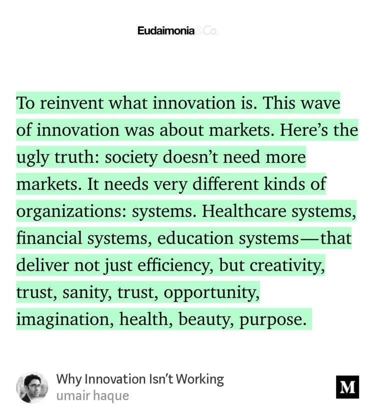 ferlelo's tweet photo. “Why Innovation Isn’t Working” by @umairh - Preparen esta lectura para discutir en clase este miércoles #epicclass #desarrolloempresarial https://t.co/5vjIRixcId https://t.co/SgKOXA7PHf