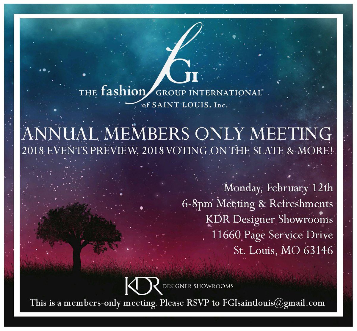 FGI Saint Louis Members-Don't forget to RSVP! Join us for complimentary sips and snacks while we vote on the 2018 slate, plan for 2018 and more! We're also excited to check out the fabulous KDR Designer Showrooms #fgi #stlfashion #stlevents #businessoffashion