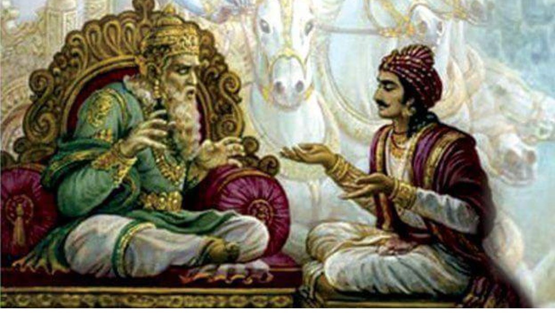 The Narration of the WarJaya, the core of Mahabharata, is structured in the form of a dialogue between the King Dhritarashtra (who was born blind) and Sanjaya (having divine vision), his advisor and chariot driver.