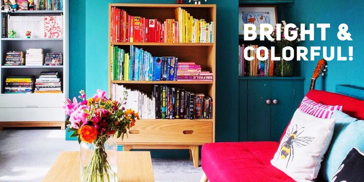 SpiralDesignCO's tweet photo. Bright &amp; Colorful! I love “real” rooms that are colorful yet functional and full of personality! 🌈🌈🌈#brightandhappy #colorschemes #spiraldesigncolorconsulting #colorconsultant #colorconsultation #colorinspo #Popsugar #paintcolor #teal #rainbowbooks #redcouch #livedincolor https://t.co/vByyEVyLYc