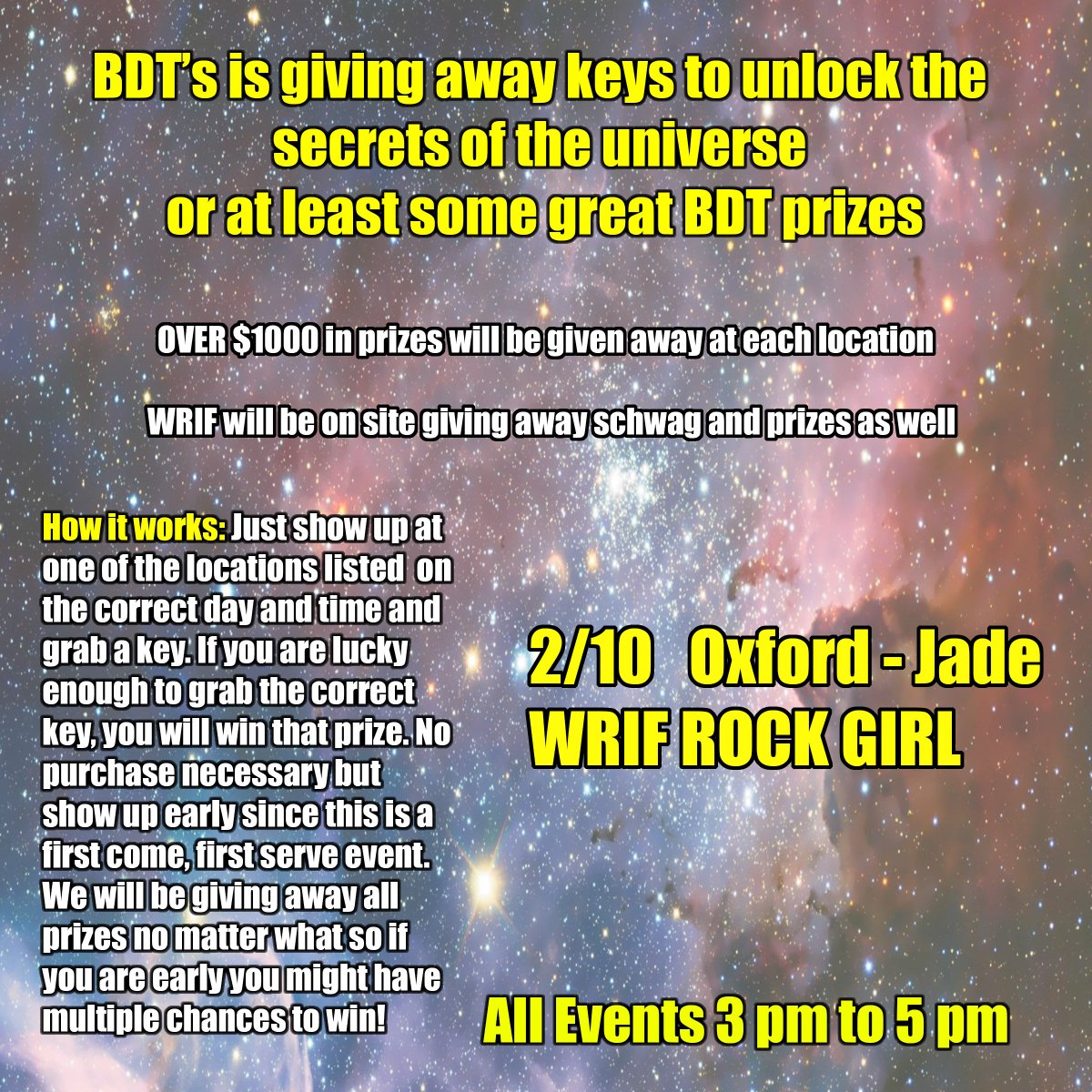 BDTShops's tweet photo. Your next chance to win $1,000 in merchandise in THIS Saturday February 10th at BDT Smoke Shops Oxford. Come hang out with BDT and 101 WRIF - FM Detroit from 3 pm to 5pm for your chance at some awesome prizes! https://t.co/jlXxQA1Aui