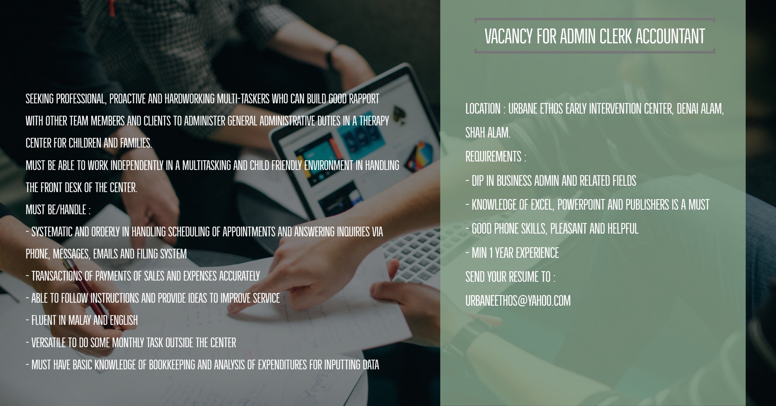 Urbane Ethos On Twitter Urgent Vacancy For The Position Of Admin Clerk Accountant Location Denai Alam Shah Alam Salary 1 75k To 2 K Negotiable Must Have Own Transportation Friendly Pleasant