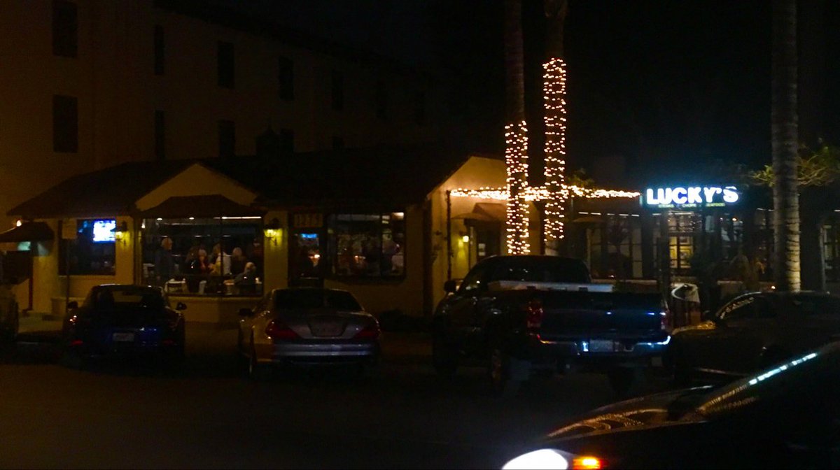 Famous LUCKY's restaurant now open again on Coast Village Road after January 9 mudflow disaster.  Regulars return to fill the tables and reload the bar scene.