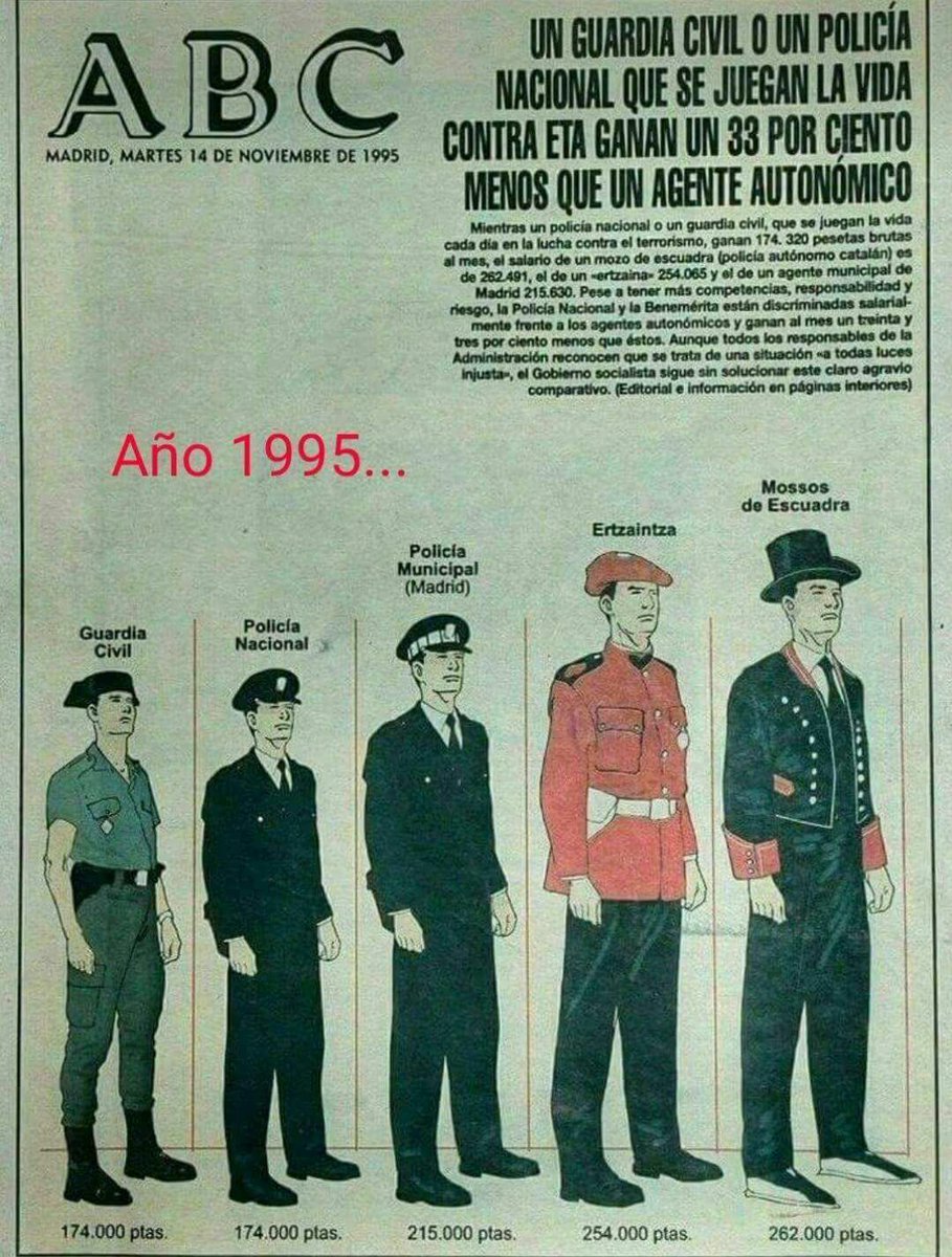 Guardia Civil o Policía Nacional (1995) que se juegan la vida contra ETA, ganan un 38% menos que las Policías Autonómicas y P DVV3Dj6WkAAiHNm