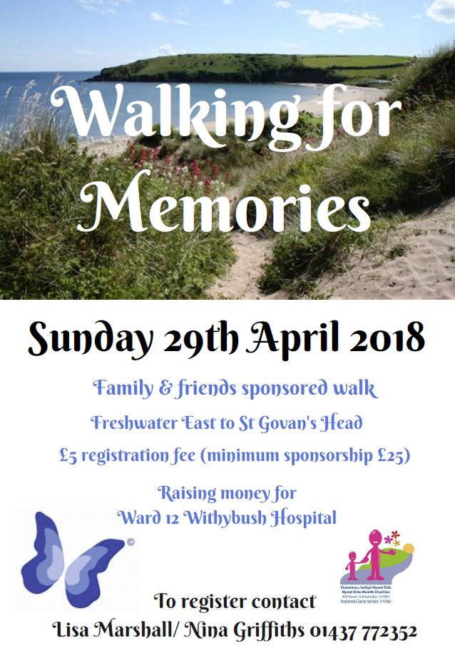 HywelDdaCharity's tweet photo. Please note the change in route. Walking for Memories event. Raising funds for Ward 12 Withybush Hospital #Pembrokeshire #charity #fundraising #makingadifference https://t.co/kGtPKQs1il