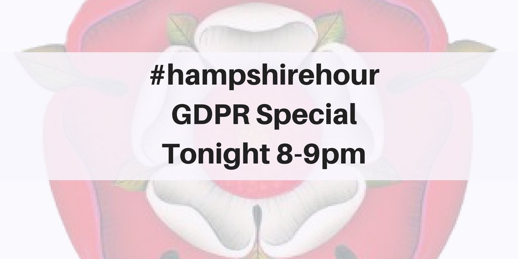 With the help of special guests <a href="/flavourfy/">Flavourfy Digital</a> and <a href="/AmyJLongman/">Amy Longman</a> we will be answering your questions on everything #GDPR. Join us at 8pm tonight. #Hampshirehour