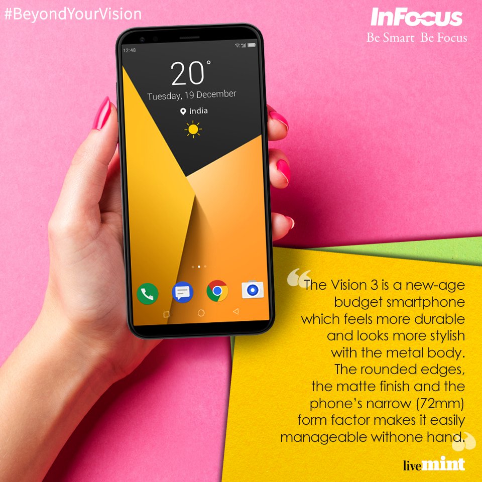 InFocus_IN's tweet photo. #InFocusVision3 has impressed @livemint with its all metal body designed ergonomically for single-handed usage. #BeyondYourVision #Vision3Review https://t.co/S4uZK2ObjN
