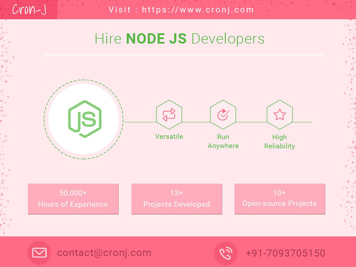 cron_j's tweet image. As a #NodejsDevelopmentCompany, CronJ provides exclusive back-end solutions, our expertise has deployed numerous projects by satisfying various clients from #Europe, #US and other countries across the world.
#HireNodejsDevelopers #Nodejs #NodejsDevelopment