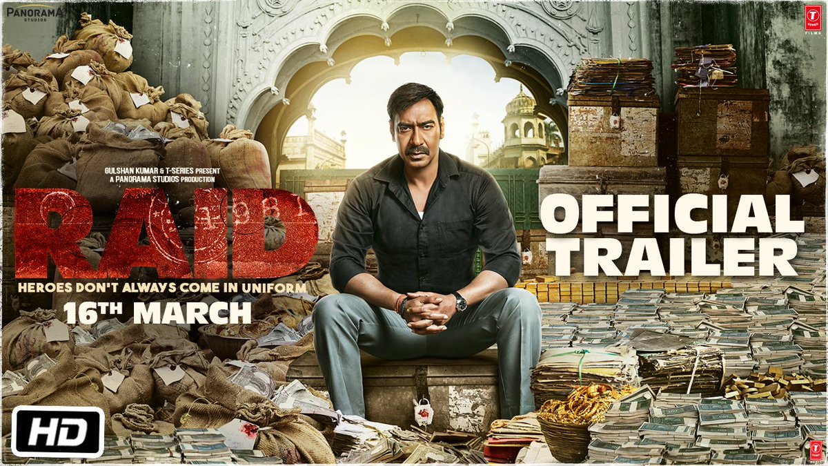 Heroes don't always come in uniform. Watch @ajaydevgn as Amay Patnaik, Deputy Commisioner of Income Tax in the #RaidTrailer : bit.ly/Raid-OfficialT… In cinemas, 16th March. @RaidTheFilm @Ileana_Official @rajkumar_rkg @saurabhshukla_s @PanoramaMovies @writish @KumarMangat