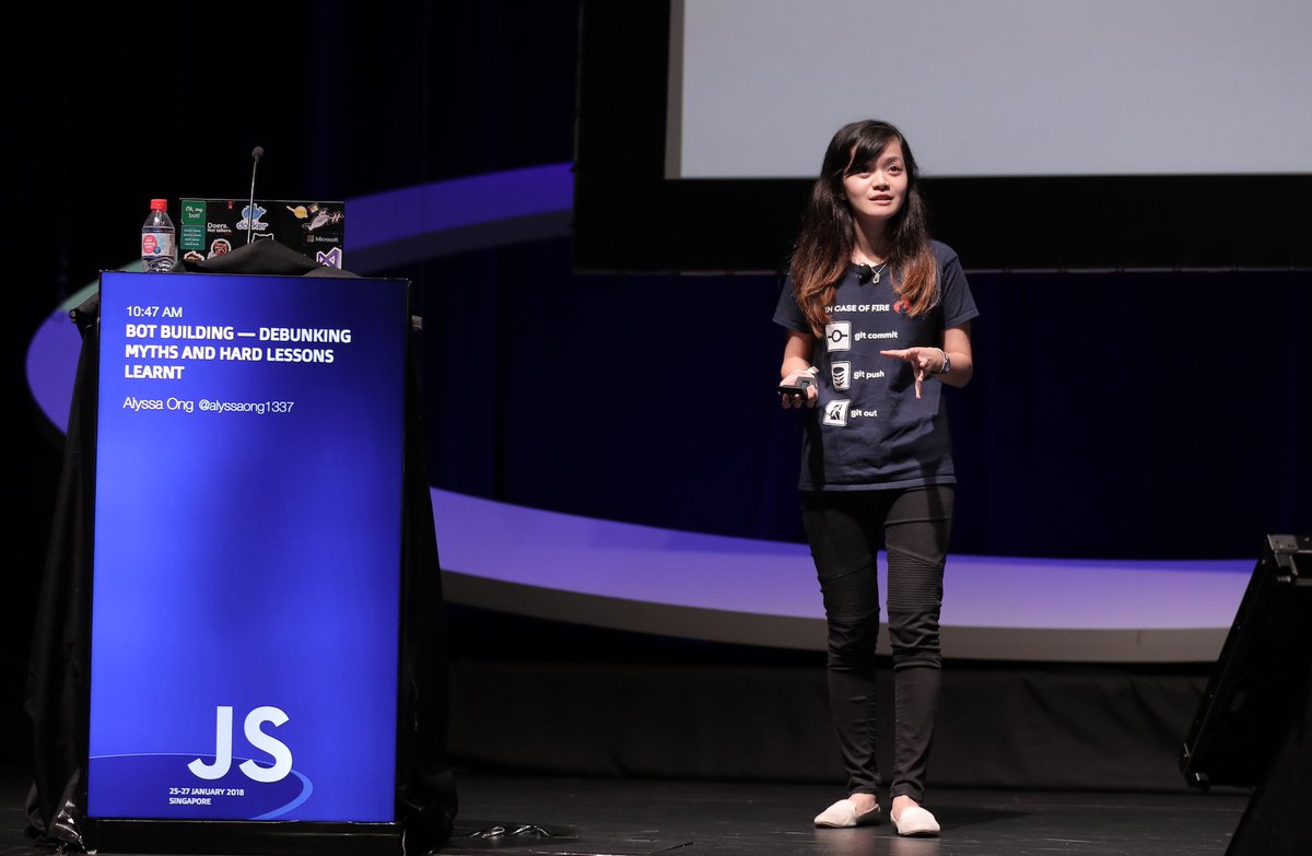 And then <a href="/alyssaong1337/">Alyssa Ong</a> really spilled the tasty beans on bot building 😃 youtube.com/watch?v=dH1w90… #jsconfasia