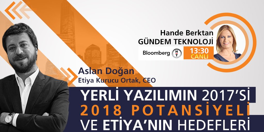 Etiya Kurucu Ortağı ve CEO'su Aslan Doğan, bugün saat 13:30’da, Bloomberg HT’de 'Gündem Teknoloji' programının canlı yayın konuğu olacak.

#ETIYA #AslanDoğan #ExceedEveryday #BloombergHT #GündemTeknoloji