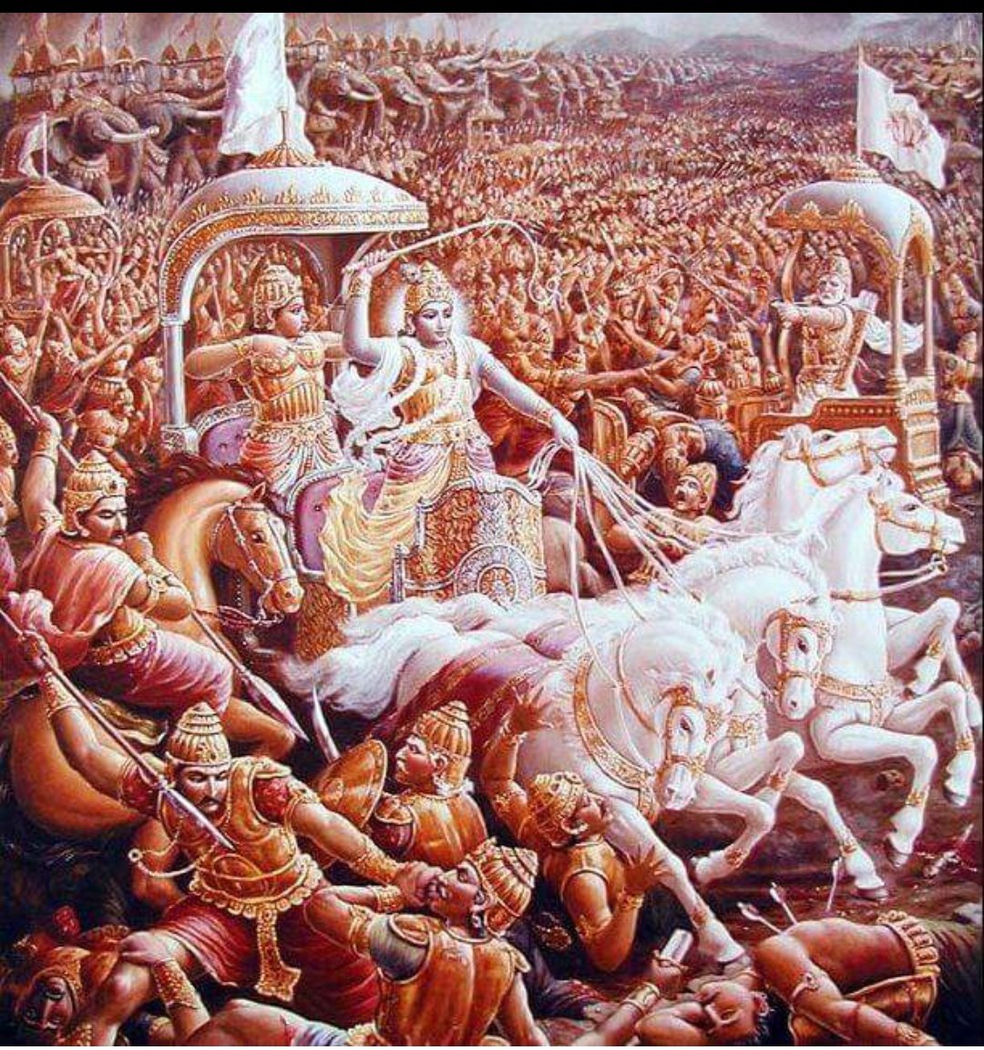 Day 9 – Bhishma advice Yudhishthira to use Shikhandi as a shield Krishna saw that Bhishma’s arrows were again slaughtering the Pandava army, , out of respect for Bhishma, whose heart was not in the battle as he did not like the idea of attacking his grand-uncle.