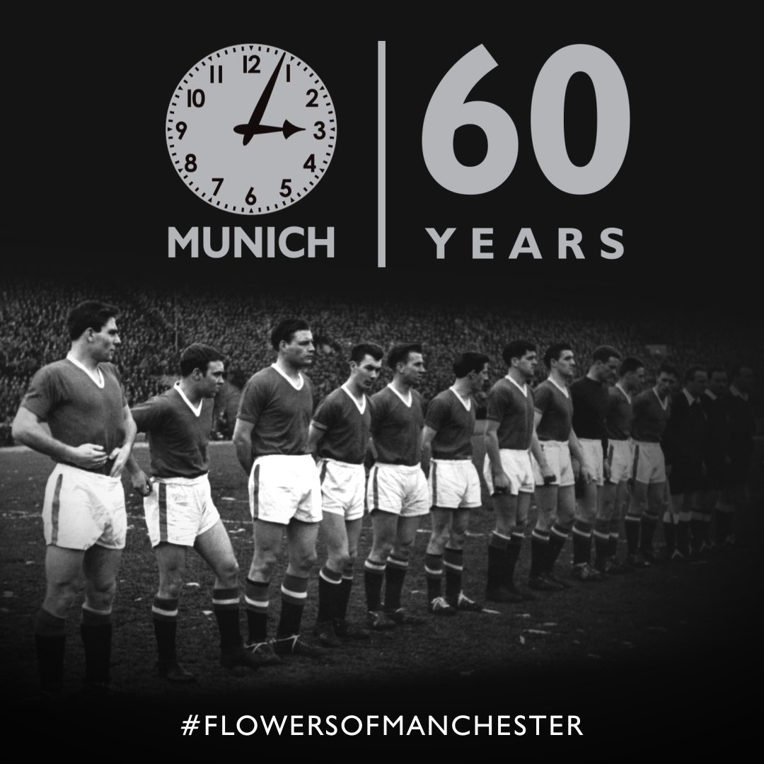Our thoughts are with all of those affected by the Munich air disaster.

60 years ago today, but never forgotten. #FlowersOfManchester