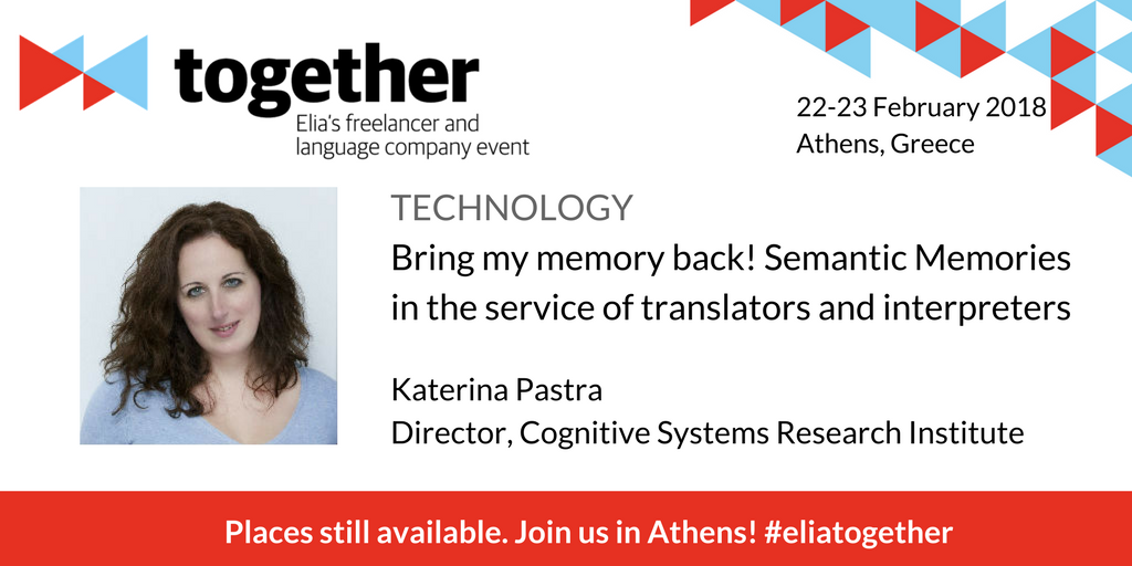 EliaOrg's tweet photo. Semantic memory can revolutionise CAT tools, to help you go beyond words to a multilingual and multisensory experience. Find out how from @pastrak at #eliatogether https://t.co/boU1BuVVU1 https://t.co/4mbZnL8sZo