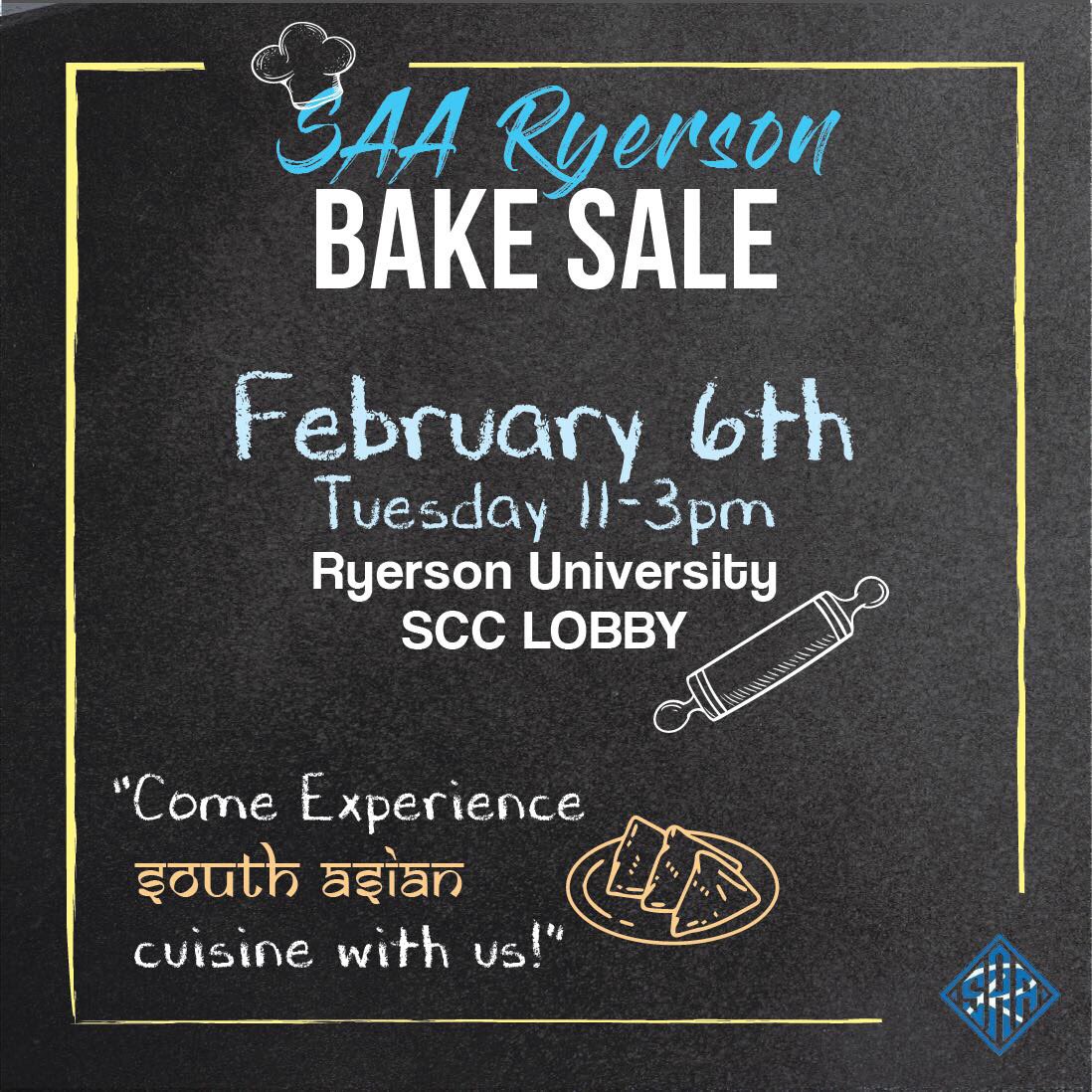 SAA_Ryerson's tweet photo. Come out today to the SCC from 11 am to 3 pm for some baked goodies! https://t.co/ZwxZ1eYCuM