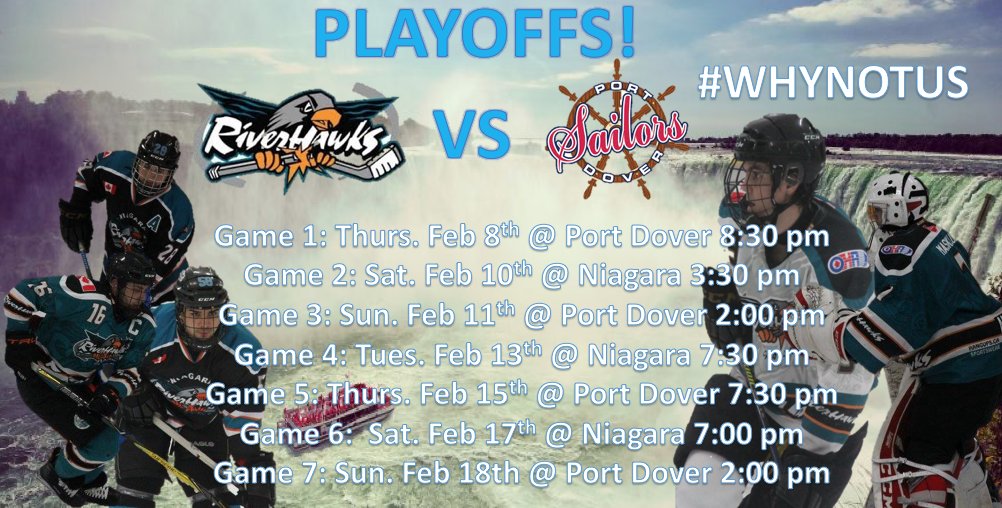 RiverHawksJrC's tweet photo. PLAYOFFS! Schedule is set and we're ready to roll! #WhyNotUs https://t.co/Y9JdGqclMi