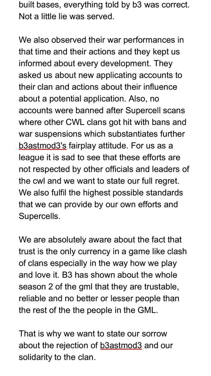 Official statement from the gml to the case b3 in the cwl

Things are settled atm but we want to figure out a few points for a better understanding 
#freeb3 
<a href="/champwarleague/">Champions War League</a> 
<a href="/B3astmod3_coc/">B3astmod3</a>