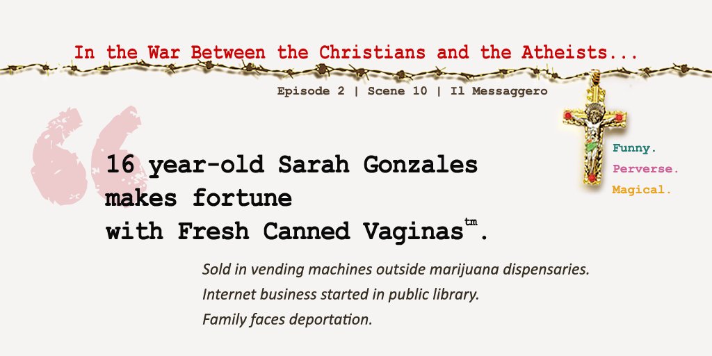 MoveOverJesus's tweet image. War! Atheists! Christians! Canned Vaginas! #Netflix? Read 12 Tentpost Chapters. dld.bz/fRKhr