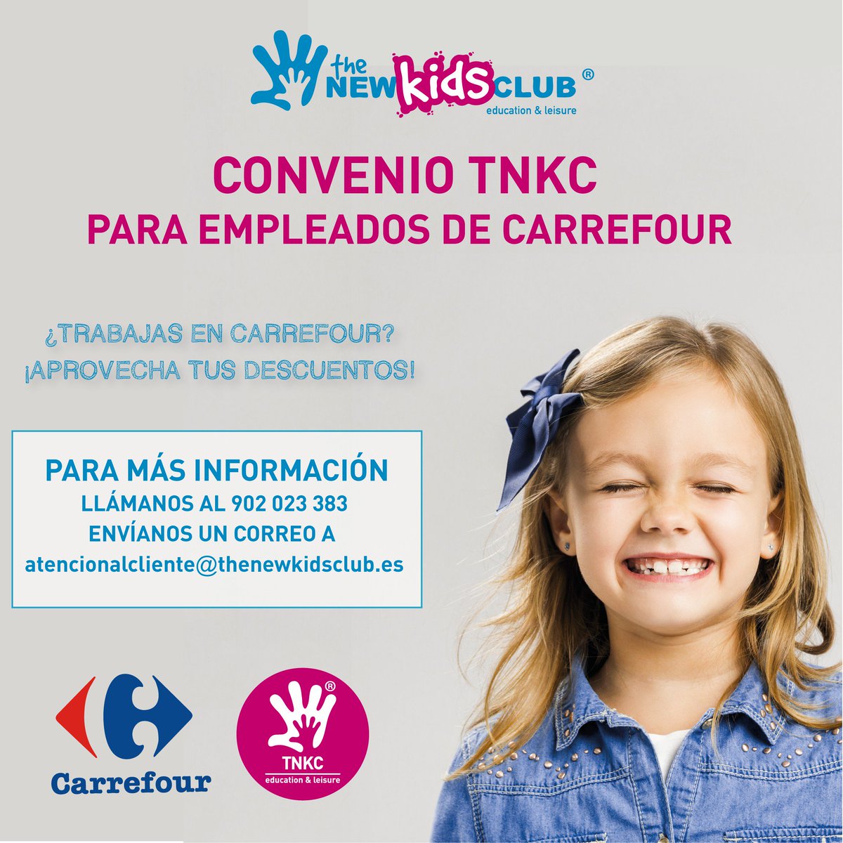 TheNewKidsClub's tweet photo. Si trabajas en @CarrefourES dispones de ventajas muy interesantes en todos nuestros centros #TheNewKidsClub
¡Ven e infórmate! ¡Te lo ponemos fácil! #tnkc #TnkcMethod #inglés #kids #convenio #Carrefour https://t.co/FpLPCy6IVw