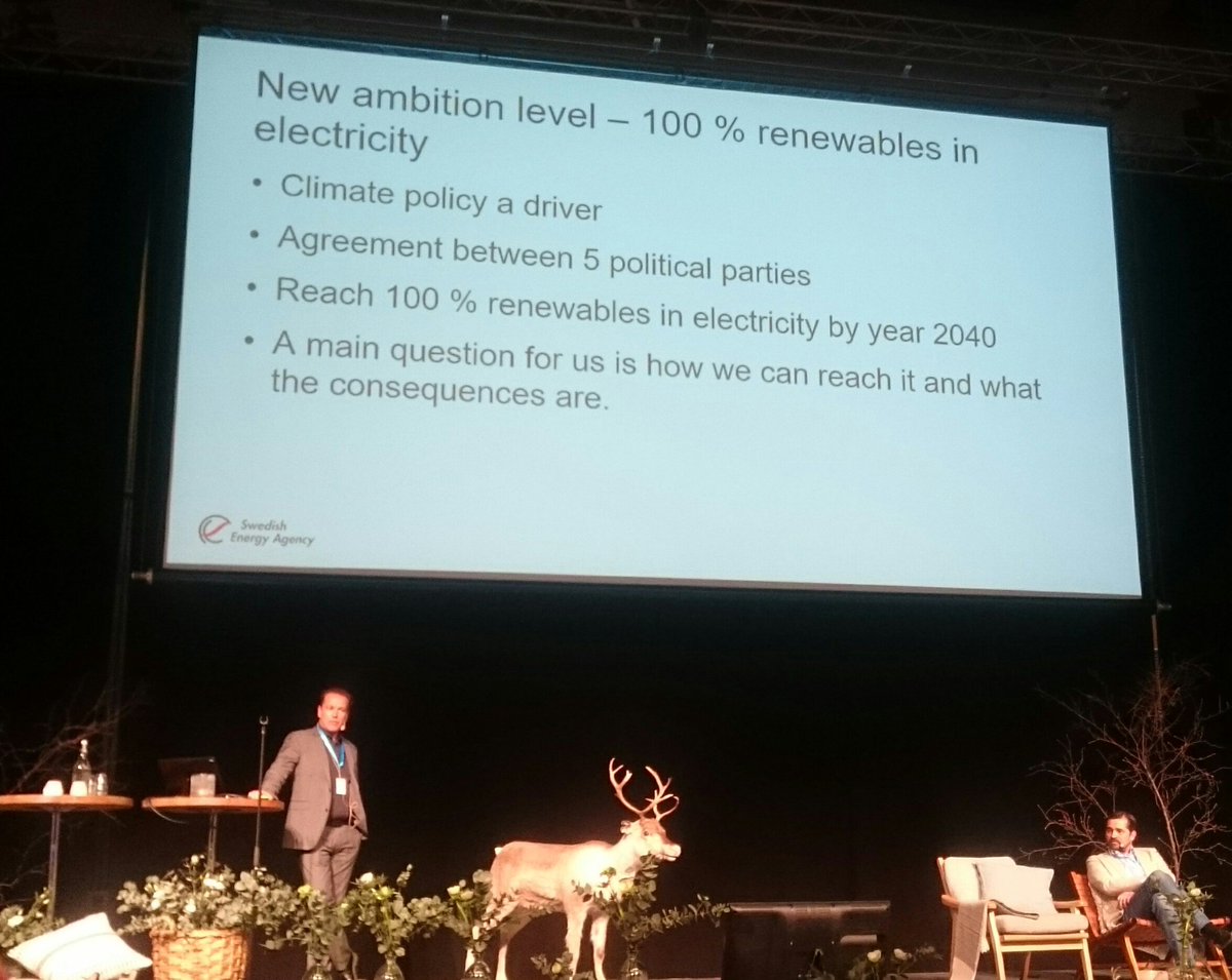 VilleLehtomaki's tweet image. Very ambitious Swedish goal of 100% #renewable electricity by 2040, cheap #windpower has critical role, presented at @WinterwindEvent